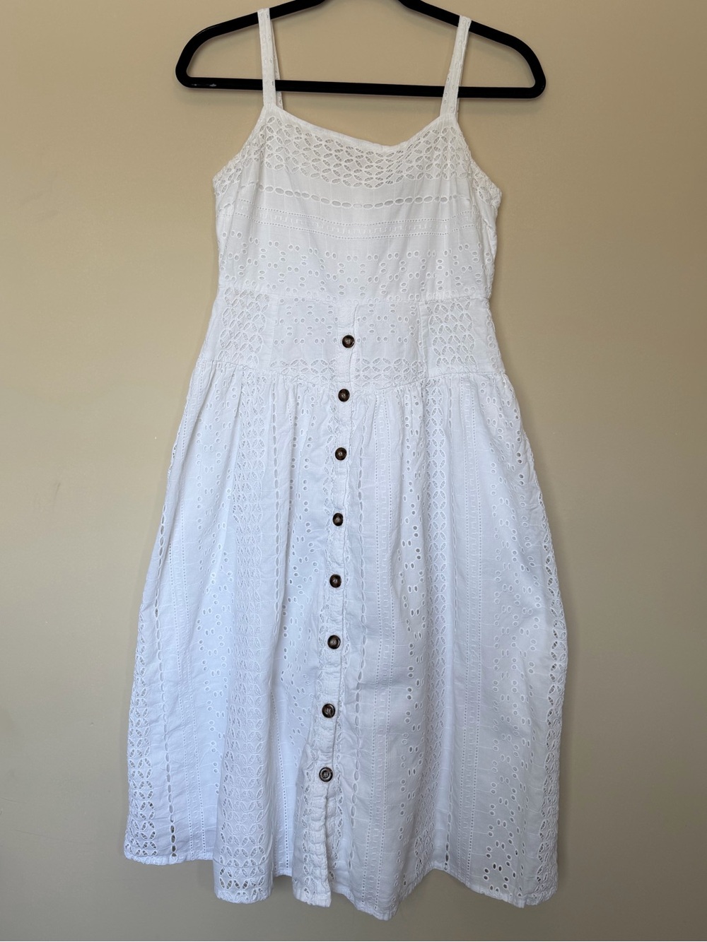 ASOS White Eyelet Button-Front Midi Dress
